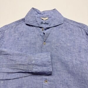 Stenströms Linen Shirt Mens‎ Small Blue Slimline Band Collar Button Front Casual